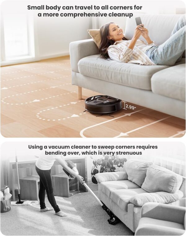 Lefant M320 Robot Vacuum Cleaner, Carpet Detection, 6,000 Pa Suction, Low Noise, 800ml Visible Dustbin, 210 Mins Runtime, Self-Charging, Works with Alexa, Ideal for Hard Floor, Pet Hair, Black - Image 9