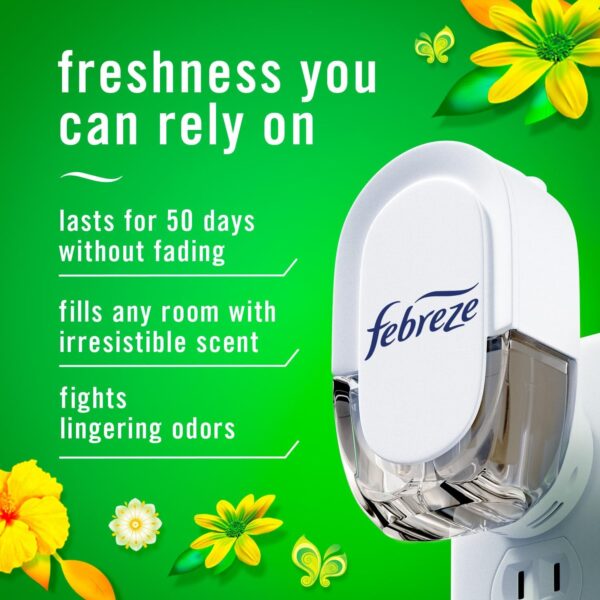 Febreze Plug In Air Freshener, Odor-Fighting Scented Oil Starter Kit, Air Fresheners for Home and Bathroom and Kitchen, Long Lasting for Strong Odors, Gain Original Scent, Warmer + 2 Refill - Image 2