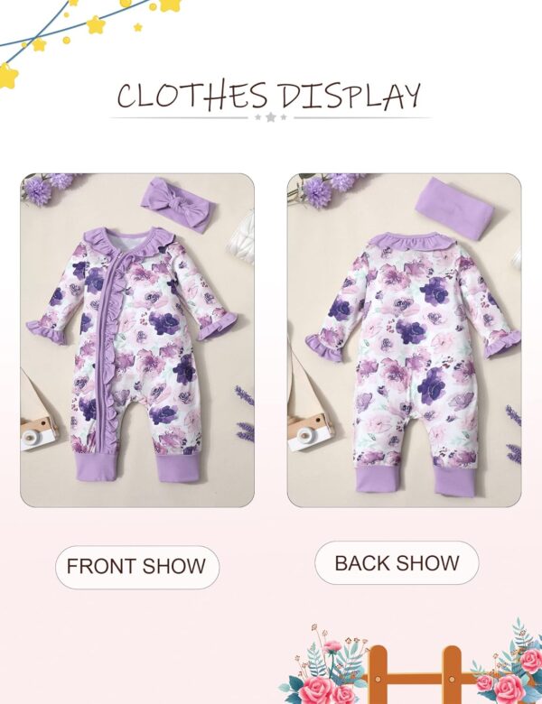 Infant Newborn Baby Girl Clothes Onesies for Baby Girl Long Sleeve Ruffle Baby Clothes with Headband - Image 8