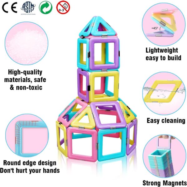 Magnetic Tiles Toys for 3 4 5 6 7 8+ Year Old Boys Girls Upgrade Macaron Castle Blocks Building Set for Toddlers STEM Creativity/Educational Toys for Kids Age 3-6 Christmas Birthday Gifts - Image 5