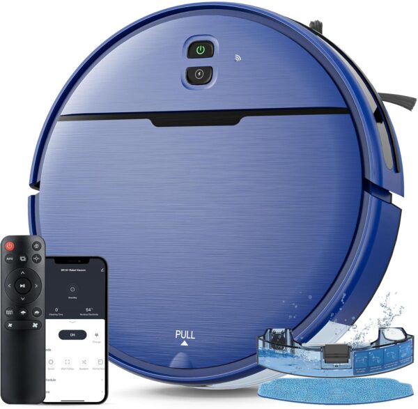 Robot Vacuum and Mop Combo, 2-in-1 Robot Vacuum Cleaner with Strong Suction, Compatible with APP/Home Integration, Schedule, Long battery life, Tangle-free, Ideal for Pet hair and Low Pile carpets