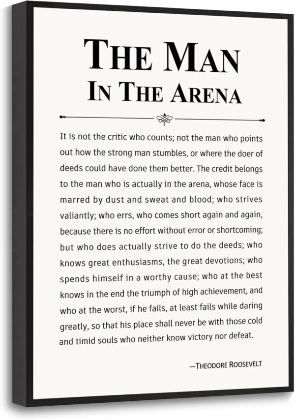 Howwii Inspirational Wall Art Office Decor The Man in the Arena Motivational Positive Quote Canvas Print Gift for Men&Women Framed Canvas Wall Decor 12”x16”