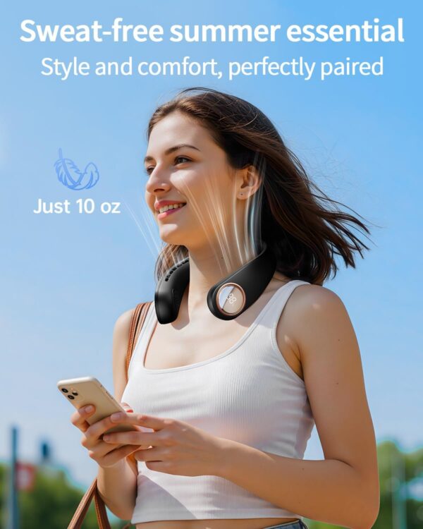 Neck Fan - Bladeless Portable Neck Fans, with LED Display, 4 Speeds, 5000mAh Personal Wearable, USB Rechargeable Cooling Hands Free, Travel Gifts for Men, Women (Black) - Image 2
