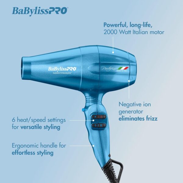 BaBylissPRO Nano Titanium Italian Portofino Hair Dryer - Professional 2000 Watt Blow Dryer - Image 3