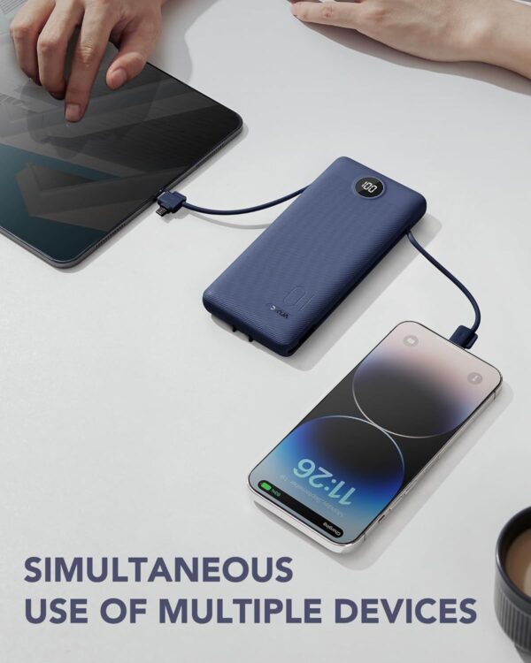 VRURC Portable Charger Built-in Cables and AC Wall Plug, USB C Power Bank 10000mAh, Travel Battery Portable Phone Charger Compact Lightweight External Battery Pack for Smart Phones, Tablets etc-Navy - Image 6
