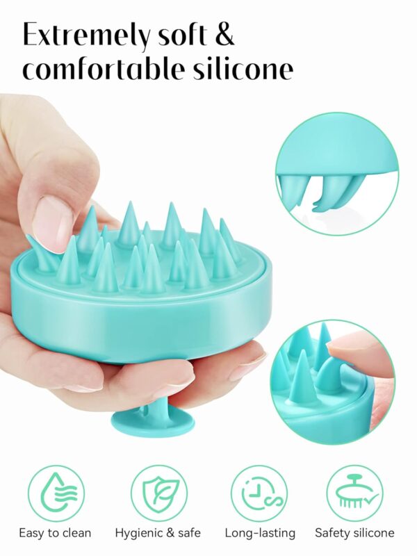 HEETA Scalp Massager Hair Growth, Soft Silicone Scalp Scrubber Shampoo Brush for Exfoliation, Dandruff Removal Head Massage Stress Relax, Wet & Dry Use for Thick Thin Curly Hair Care, Green - Image 3