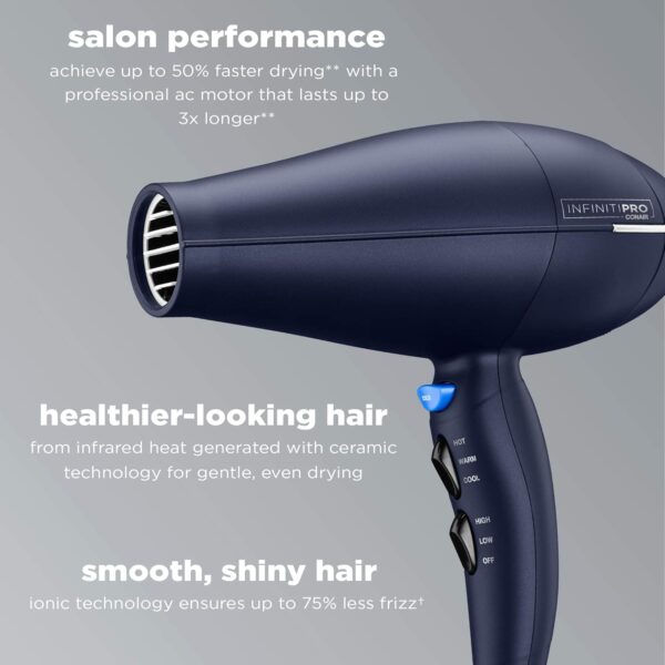 INFINITIPRO BY CONAIR Hair Dryer with Innovative Diffuser | Enhances Curls and Waves while Reducing Frizz | Dark Blue | Packaging May Vary - Image 4
