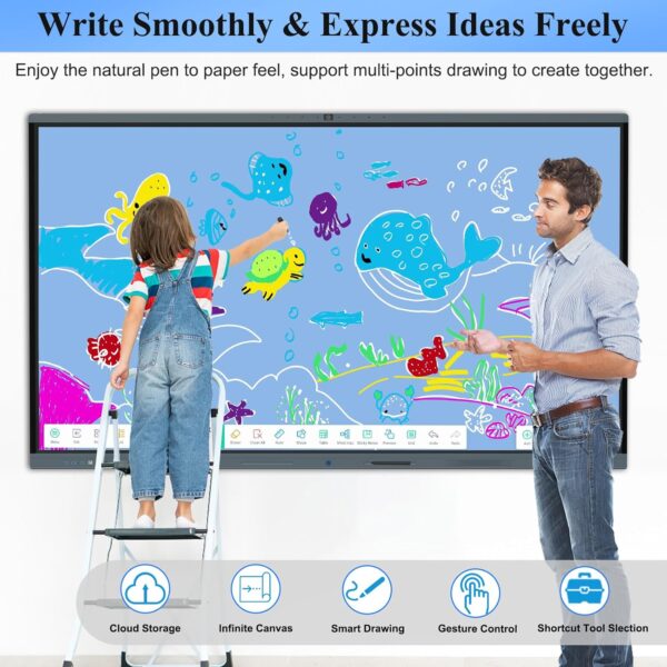 86'' Smart Board, 4K Touch Screen Interactive Whiteboard Display, AI Camera with 8 Mics, Android 13.0 8+128G, All in One Smartboard for Classroom Home Office (Board+Wall Mount) - Image 5