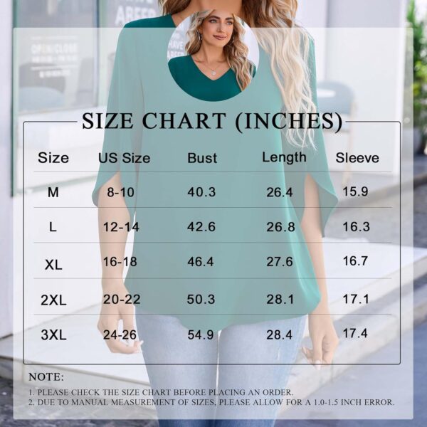 TAOHUADAO Womens 2025 Summer 3/4 Sleeve Tunic Tops Chiffon Work Blouse V-Neck Dressy Casual Shirt - Image 5