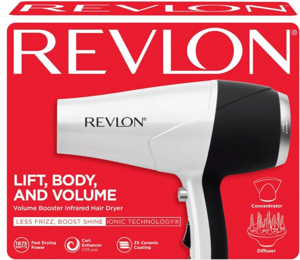 REVLON Volume Booster, Hair Dryer with Curl Enhancing Diffuser | Increase Volume, Decrease Frizz and Damage, Fast Drying, 1875 Watts (White) - Image 7