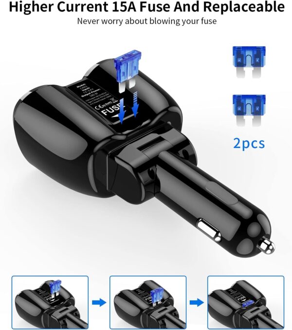 [2025 Upgraded] Cigarette Lighter Splitter, SUPERONE 180W 2-Socket Cigarette Lighter Adapter with Dual QC3.0 and 20W PD USB C Car Charger Splitter for GPS/Dash Cam/Laptop/iPad/iPhone 16/15/14/13/12/11 - Image 8