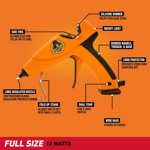 Gorilla Hot Glue Gun Kit (Pack of 1 Full Size Hot Glue Gun and 45 Sticks) - Dual Temp, Precision Nozzle, and Easy Squeeze Trigger - Image 3