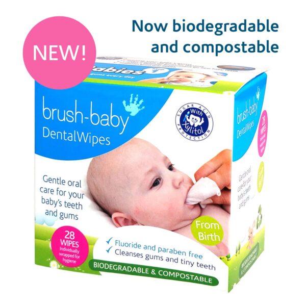 Brush Baby Teething Relief Dental Wipes for Ages 0-Toddler - Naturally Eliminate Teething Pain, Prevent Tooth Decay and Sour Milk Breath - 28 Finger Wipes (2-Pack) - Image 2