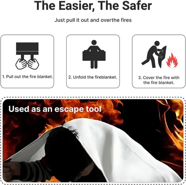 2025 Emergency Fire Blanket, Fire Extinguisher Blanket, Fire Suppression Blanket, Flame Retardant Blanket Fire Safety Blanket for Home, Kitchen, School, Grill, Car, Office, Warehouse(40” x40”) - Image 7