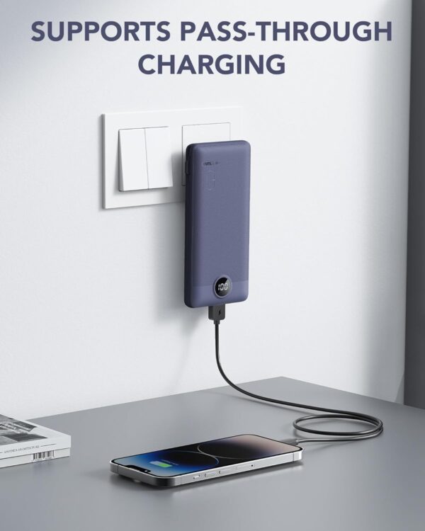 VRURC Portable Charger Built-in Cables and AC Wall Plug, USB C Power Bank 10000mAh, Travel Battery Portable Phone Charger Compact Lightweight External Battery Pack for Smart Phones, Tablets etc-Navy - Image 3