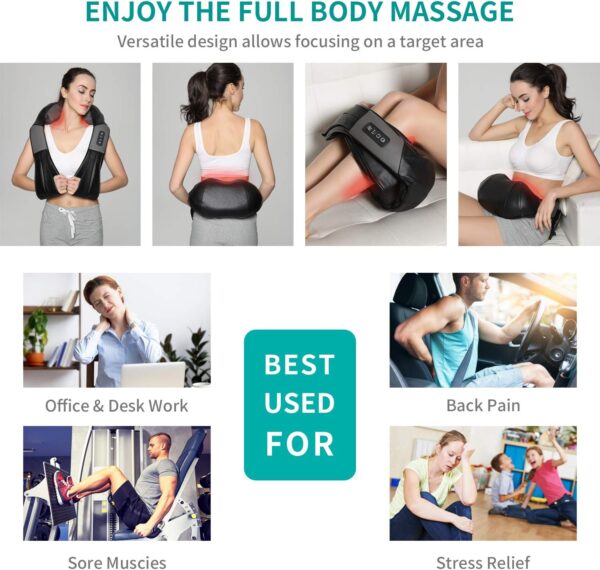 Shiatsu Neck and Back Massager with Soothing Heat, Nekteck Electric Deep Tissue 3D Kneading Massage Pillow for Shoulder, Leg, Body Muscle Pain Relief, Home, Office, and Car Use - Image 7