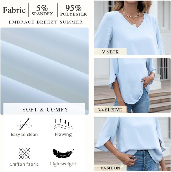 TAOHUADAO Womens 2025 Summer 3/4 Sleeve Tunic Tops Chiffon Work Blouse V-Neck Dressy Casual Shirt - Image 4