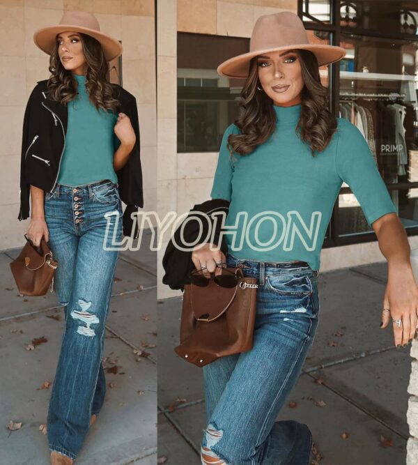 LIYOHON Womens Tops Dressy Casual Mock Turtleneck Business Short Sleeve T Shirts Going Out Tops 2025 - Image 6