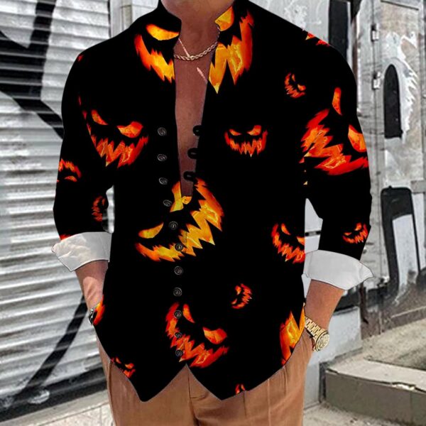 Halloween Shirts for Men Scary Graphic Abstract Print Casual Comfortable Fashion Loose Button Long Sleeved Shirts Mens - Image 3