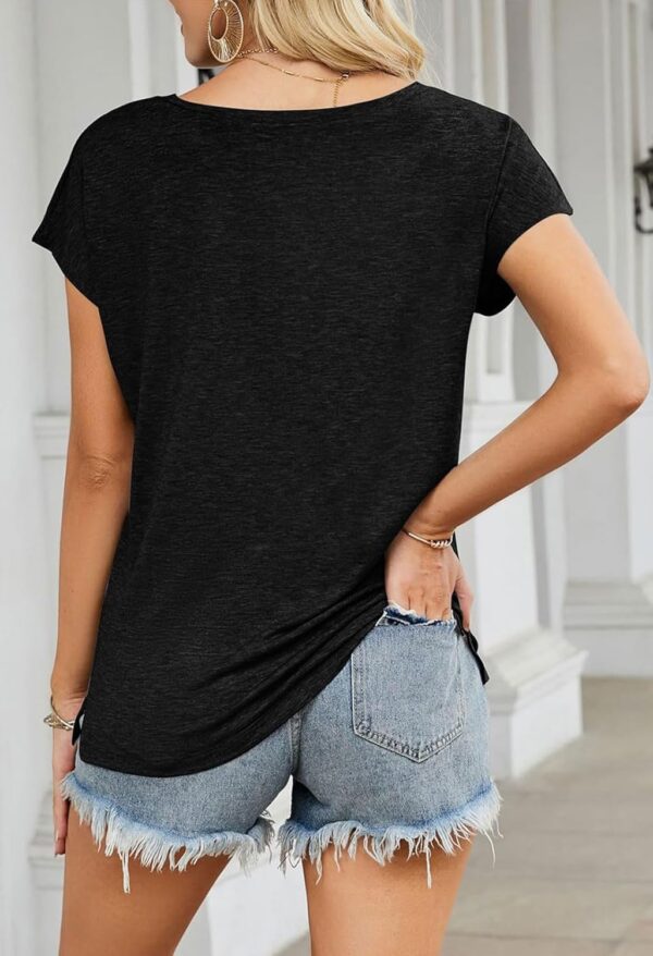 MEROKEETY Women's Casual Cap Sleeve T Shirts Basic Summer Tops Loose Solid Color Blouse - Image 3