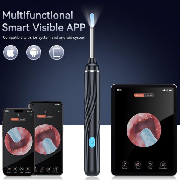 Ear Wax Removal Tool Camera, Ear Cleaner with Camera, 1080P HD Ear Camera and 6 LED Light, Ear Wax Removal Kit with 6 Ear Pick, 6 Pcs Ear Set, Ear Camera Wax Removal for iOS & Android, Black - Image 4