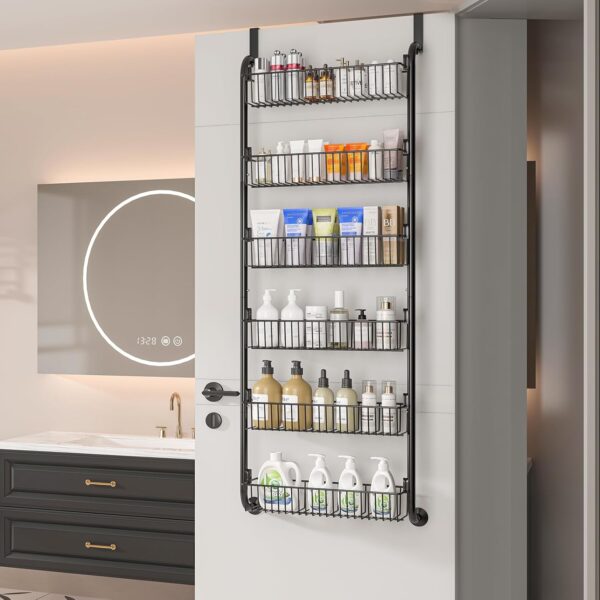 Over The Door Pantry Organizers and Storage, 6-Tier Spice Rack, Home & Kitchen Storage Shelves for Cabinet, Large Capacity Hanging Seasoning Organizer, Laundry Room Organization, Black - Image 9