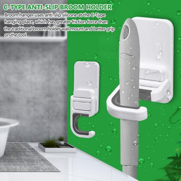 3pack Broom and Mop Holder Wall Mount No Drill Mop and Broom Gripper Mop Handle Hanger Household Cleaning Organizer, Holds up to 6 lb - Image 4