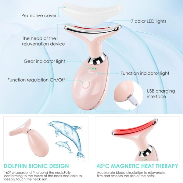 Facial Massager for Face and Neck, Red-Light-Therapy-for-Face and Neck, Face culpting Wand with 7 Color, at-Home Face Tool for Skin Care (Pink) - Image 5