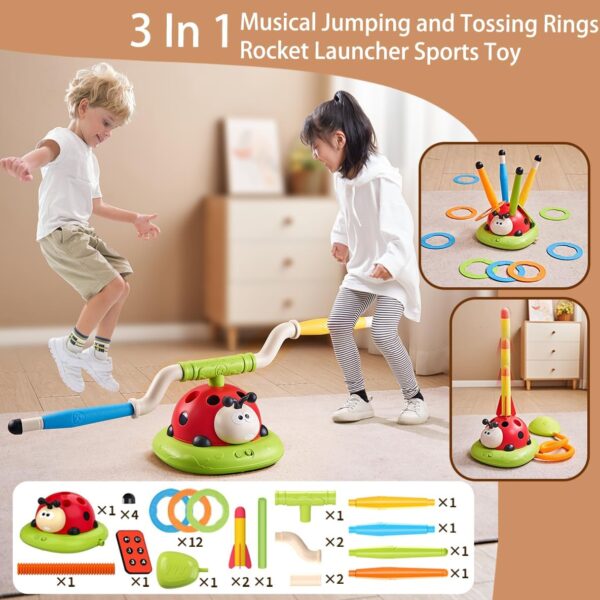 Powza 3 in 1 Musical Jump, Toss Ring Game and Stomping Launch Rocket Launcher for Kids Outdoor Toys With Remote Control, Indoor Outside Toys for Ages 4-8 5-7 8-13 Gifts - Image 2