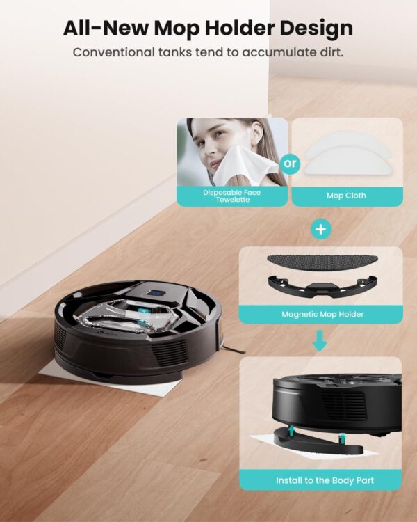 Lefant M320 Robot Vacuum Cleaner, Carpet Detection, 6,000 Pa Suction, Low Noise, 800ml Visible Dustbin, 210 Mins Runtime, Self-Charging, Works with Alexa, Ideal for Hard Floor, Pet Hair, Black - Image 3
