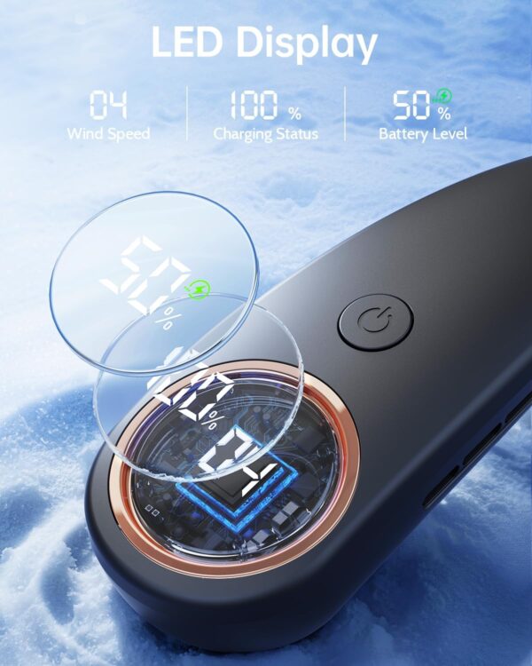 Neck Fan - Bladeless Portable Neck Fans, with LED Display, 4 Speeds, 5000mAh Personal Wearable, USB Rechargeable Cooling Hands Free, Travel Gifts for Men, Women (Black) - Image 4