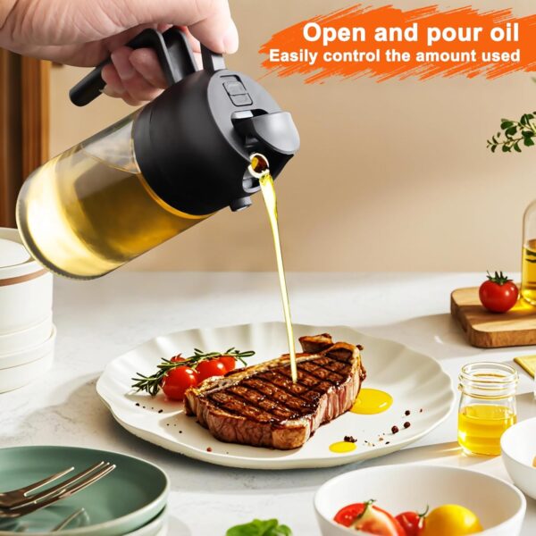 2 in 1 Glass Oil Sprayer & Dispenser,16oz/470ml Olive Cooking, Air Fryer, and Salad, for Kitchen Gadgets and Air Fryer Accessories, w/Stickers (Black) - Image 5
