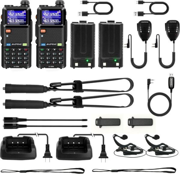 BAOFENG 5RM Ham Radio 10W Long Range Handheld NOAA Weather Receiver 2500mAh Battery UV-5RM Radio with Programming Cable,Speaker Mic,Tactical Antenna,Type-C Charging,2Pack - Image 9