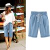 YFJRBR Shorts for Women Knee Length Plus Size Summer Casual Beach Elastic Waist Drawstring Comfy Trendy Shorts - Image 2