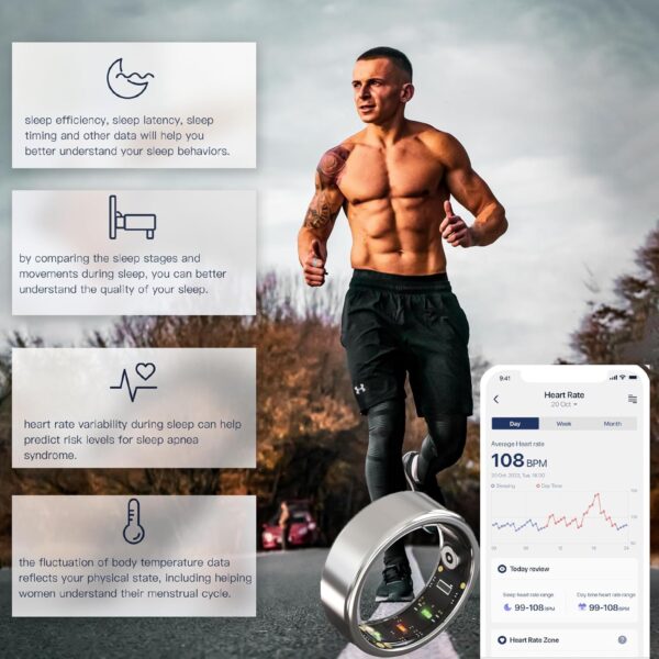 2025 Smart Ring for Women Men, Sleep Tracker Ring, Fitness Smart Ring, Activity Tracker,Sleep Monitor, Stress/Heart Rate/Women's Calories Steps Tracking-No APP Subscription - Image 6