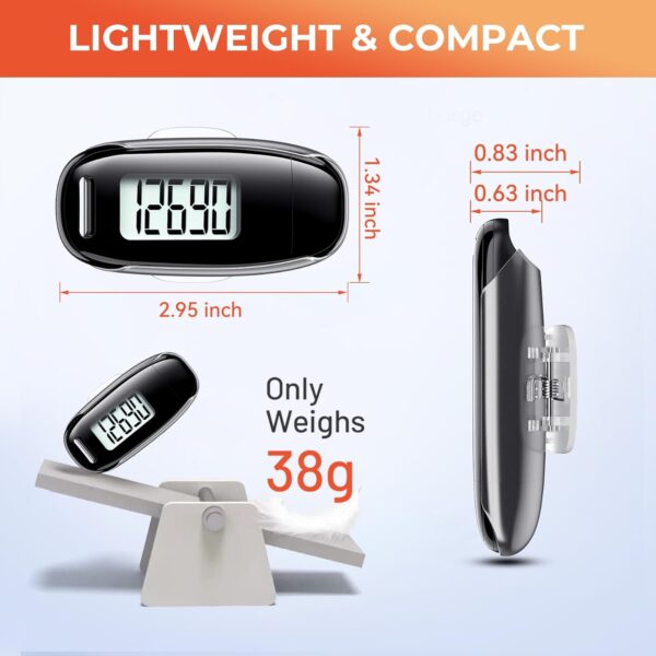 3D Pedometer for Walking, Simple Walking Step Counter with Removable Clip and Strap, USB Rechargeable Step Tracker with Backlight, Accurate Step Counter for Men Women Kids Seniors - Image 6