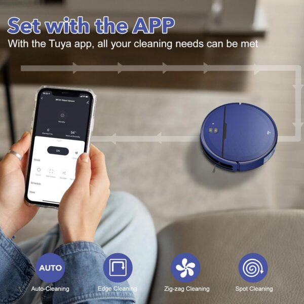 Robot Vacuum and Mop Combo, 2-in-1 Robot Vacuum Cleaner with Strong Suction, Compatible with APP/Home Integration, Schedule, Long battery life, Tangle-free, Ideal for Pet hair and Low Pile carpets - Image 6