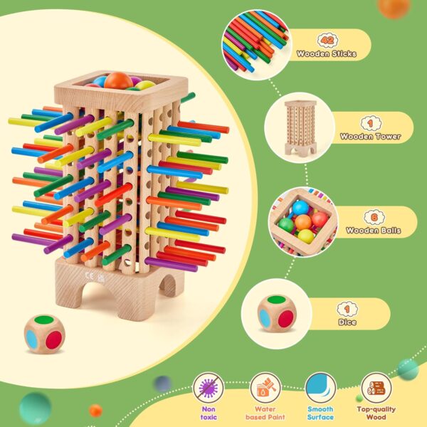 Montessori Game Wooden Board Game, 42 Colorful Wooden Sticks Dice Game Math Educational Toys for 3 4 5 6 Years Old, Fine Motor Skills Toys & Counting Toy Family Game Travel Toys Gifts for Kids - Image 5