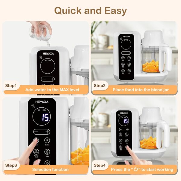 Baby Food Maker, Baby Food Processor with Automatic Cooking & Grinding, Food Steamer Puree Blender with Self-Cleaning Function, BPA Free (White) - Image 7