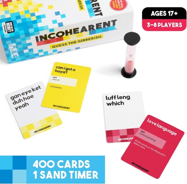 Incohearent, The Guess the Gibberish Party Game by Relatable, A Funny Card Game for Adults, Great for Bachelorette Party Games or Game Night Games, Includes 400 Cards, Instructions, and 1 Sand Timer - Image 5