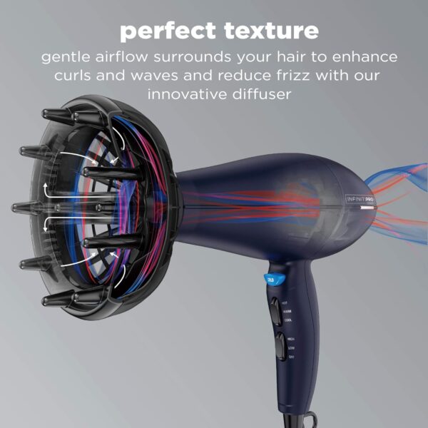 INFINITIPRO BY CONAIR Hair Dryer with Innovative Diffuser | Enhances Curls and Waves while Reducing Frizz | Dark Blue | Packaging May Vary - Image 2