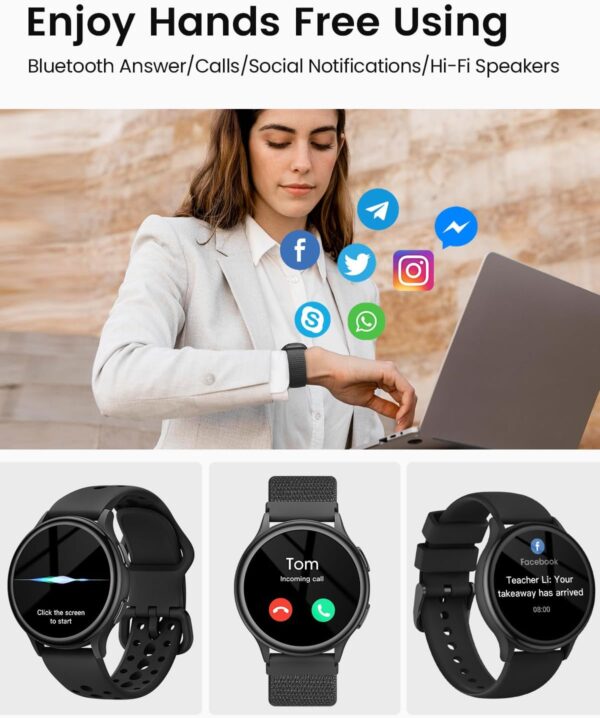 2025 Smart Watches for Men Women [Call/Answer] Android Phones & iPhone Compatible, Fitness Tracker Watches for Women Activity Trackers and SmartWatch Fitness Watch Heart Rate/Sleep/Sp02, 3 Watch Bands - Image 3
