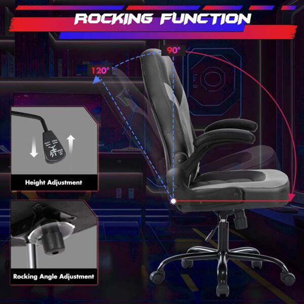 Sweetcrispy Computer Gaming Desk Chair - Ergonomic PU Leather with Comfy Lumbar Support, Height Adjustable Rolling Desk with Flip-up Armrests, for Home and Office - Image 4