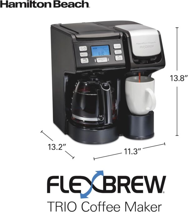 Hamilton Beach FlexBrew Trio 2-Way Coffee Maker, Compatible with K-Cup Pods or Grounds, Combo, Single Serve & Full 12c Pot, Black - Fast Brewing (49902) - Image 8