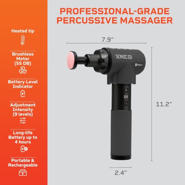 LifePro Sonic LX Professional Massage Gun - Percussion Massager with Heat, 9 Speeds and 10 Attachments for Neck, Back, and Deep Tissue Muscle Massage for Athletes - Image 5