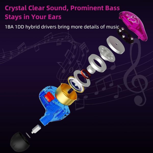 YINYOO Easy KZ ZST Colorful Hybrid Banlance Armature with Dynamic in-Ear Earphone 1BA+1DD HiFi Headset Earphones Wired Ear Buds Wired Drum Headphones(Colorful ZST MIC) - Image 2