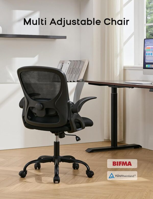 Mesh Office Chair Ergonomic Desk Chair with Up&Down Front&Rear 2 Dimensions Adjustable Lumbar Support and Flip-up Arm Rocking Comfy Swivel Computer Task Chair for Home Office(Black-Black) - Image 3
