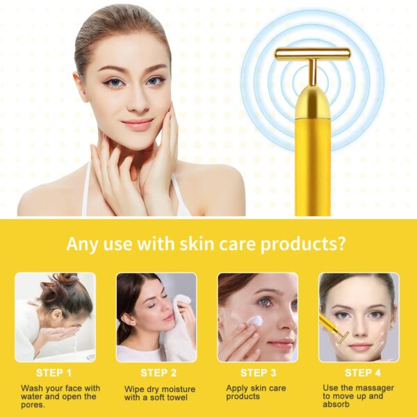 Aubric Face Massager Electric Beauty Bar 24k Golden Facial Massage Tool, T-Shape Electric Vibrating Wand Face Neck Skin Firming Lifting Tighting Wrinkles Reducing Body Treatment Anti Aging Device - Image 3