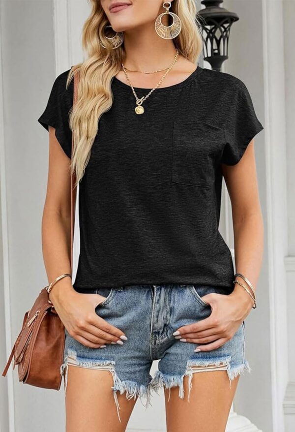 MEROKEETY Women's Casual Cap Sleeve T Shirts Basic Summer Tops Loose Solid Color Blouse - Image 6