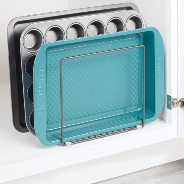 mDesign Steel Storage Tray Organizer Rack for Kitchen Cabinet - Divided Holder with 3 Slots for Skillets, Frying Pan, Pot Lids, Cutting Board, Baking Sheets - Concerto Collection - Graphite Gray - Image 2